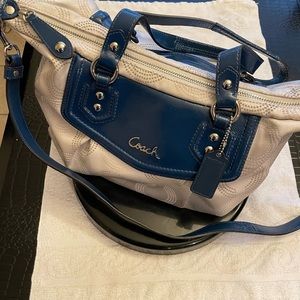 Coach Ashley Signature C Cloth Satchel Patent Leather Trim. 18" wide & 9" tall